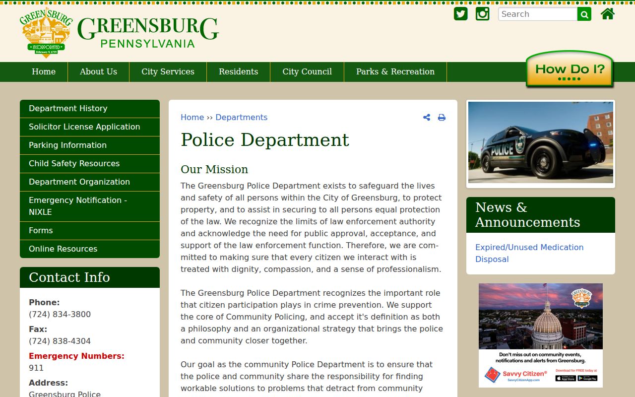 Greensburg criminal history Police Department records information