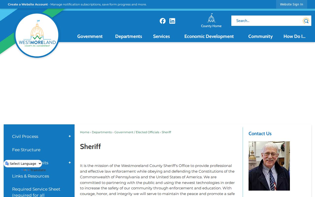 Westmoreland County criminal records sheriff divisions page