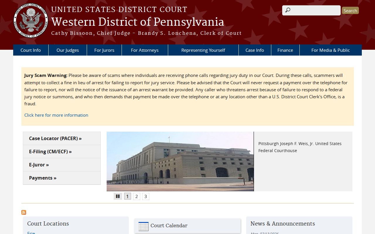 Western District federal criminal records for Westmoreland County